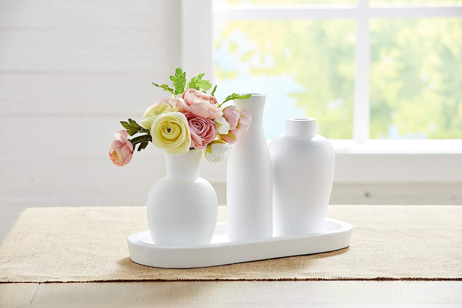 Mud Pie E1 White House Décor Paulownia Wood Vase Tray 4pc Set ...