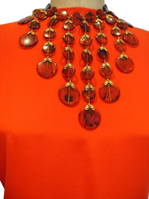 Miriam Haskell Massive Bib Faux Tortoise Shell Disks Russian Gold Filigrees Mint