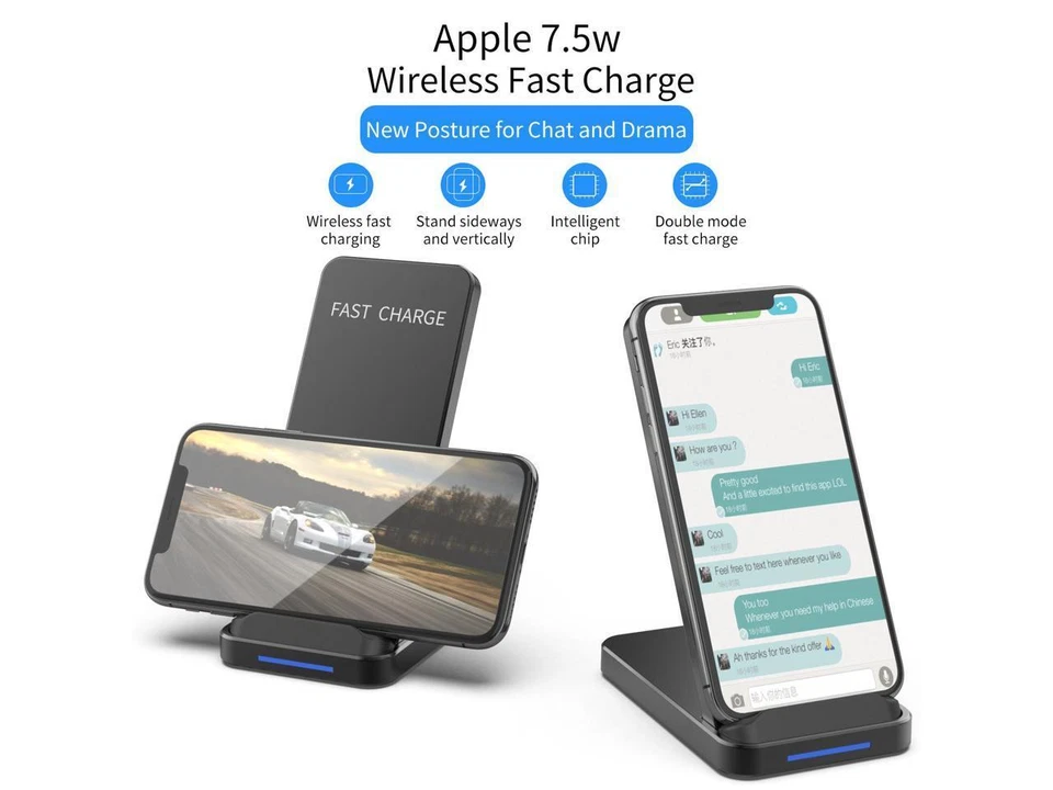 Wireless Phone Charger Fast Charging Stand Dock for Samsung iPhone Universal - Image 2 of 4