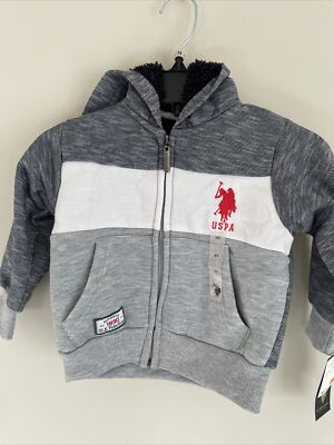 NWT Polo Hoodie Zip-up Jacket Fleece Lined Pony Boys