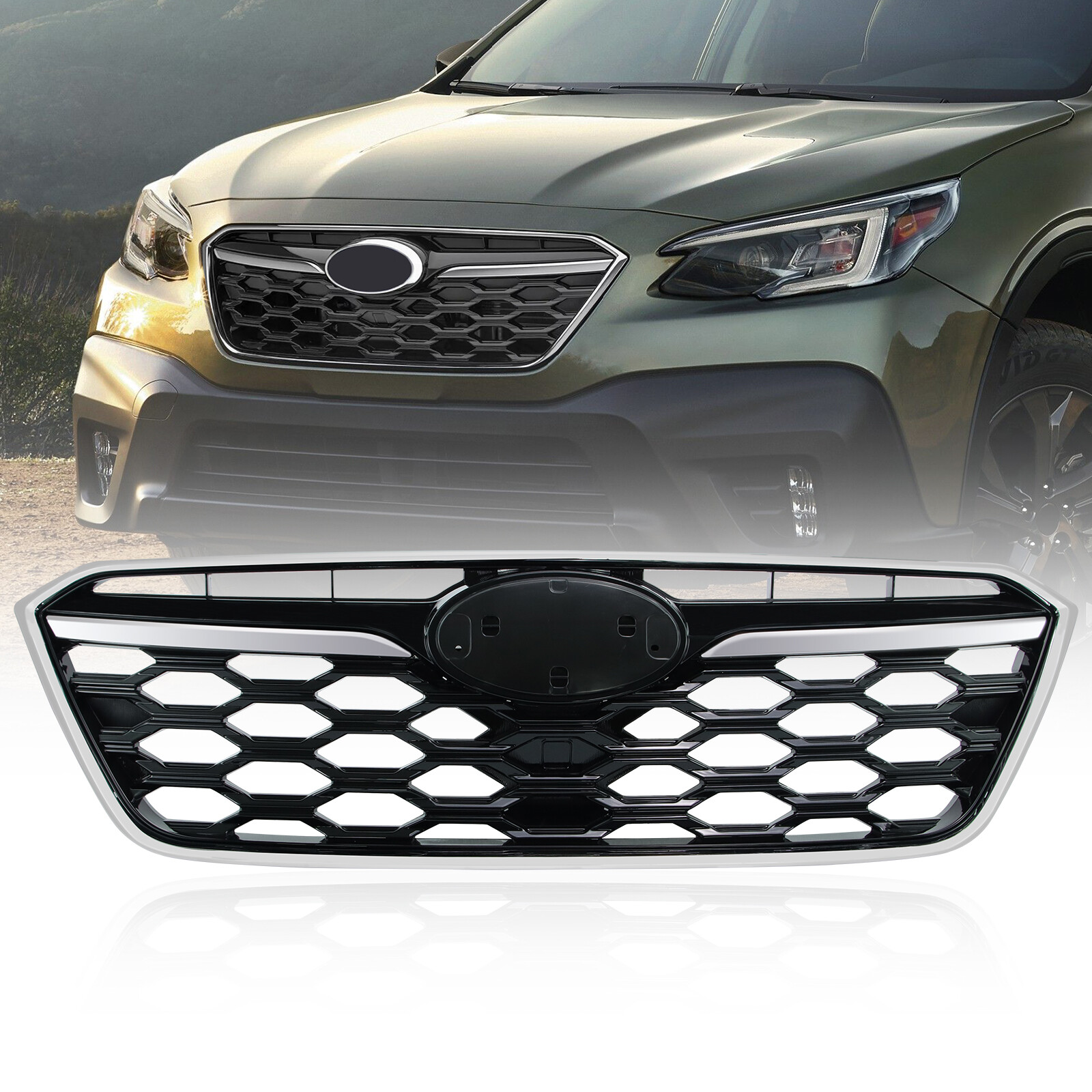 Grill For 2020-2022 Subaru Outback Gloss Black Base Chrome Frame