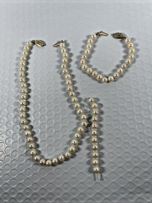 VTG ESTATE Necklace & Braclet Set with 14/20 Clasps  Faux Pearl ? READ PLEASE