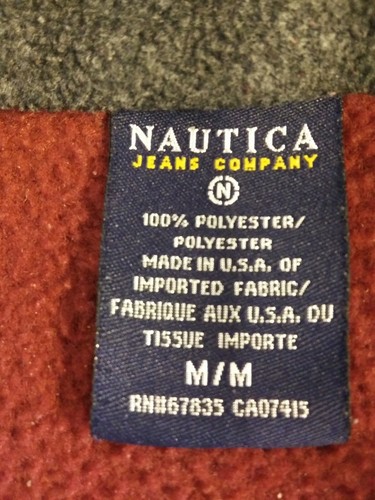 Spellout Nautica Jeans Co Mens Size M Pullover Fleece Maroon 1/4 Zip Vtg US Made - Picture 7 of 12