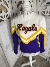 Vintage Cheerleader Sweater Womens Small Yellow Purple  Royals  70s 60s