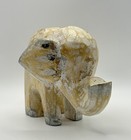 Rustic Hand Carved Wooden Elephant Sculpture Distressed White Wash Decor Safari