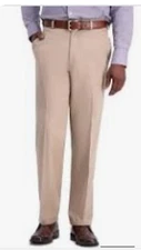 haggar mens stretch WEEKEND Pro relaxed fit pleated khaki dress pants sz: 36”x32