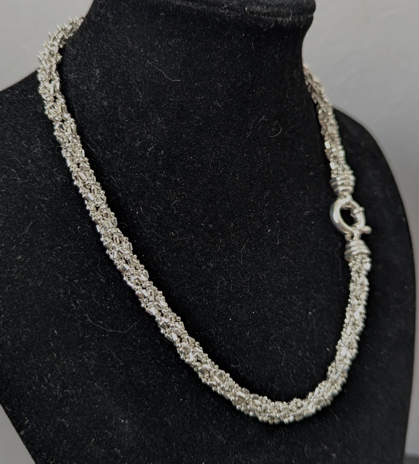 Solid Sterling Silver Beaded Braided Chain 16 3/4… - image 12