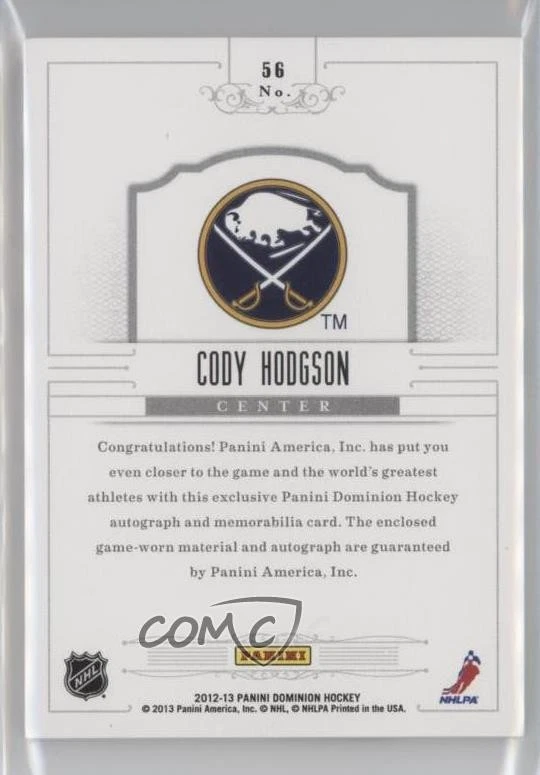2012-13 Panini Dominion Peerless /40 Cody Hodgson #56 Patch Auto - Image 2 of 2