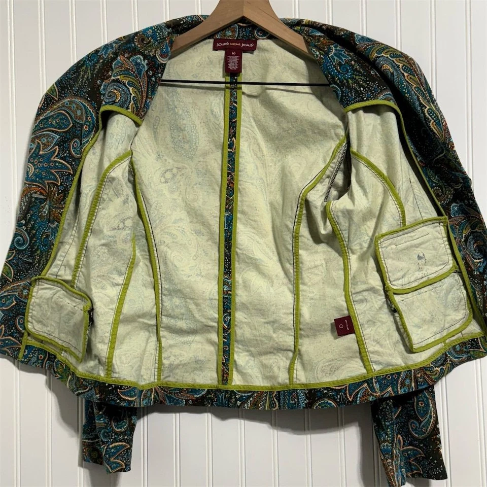 Jones Wear джинсы женщин 10 синий пейсли печать укороченный блейзер куртка хлопок смесь - Изображение 4 из 4