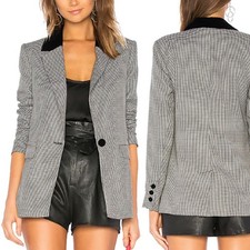 L Academie Lynn Blazer Black Houndstooth Velvet Collar Women s XXS Revolve