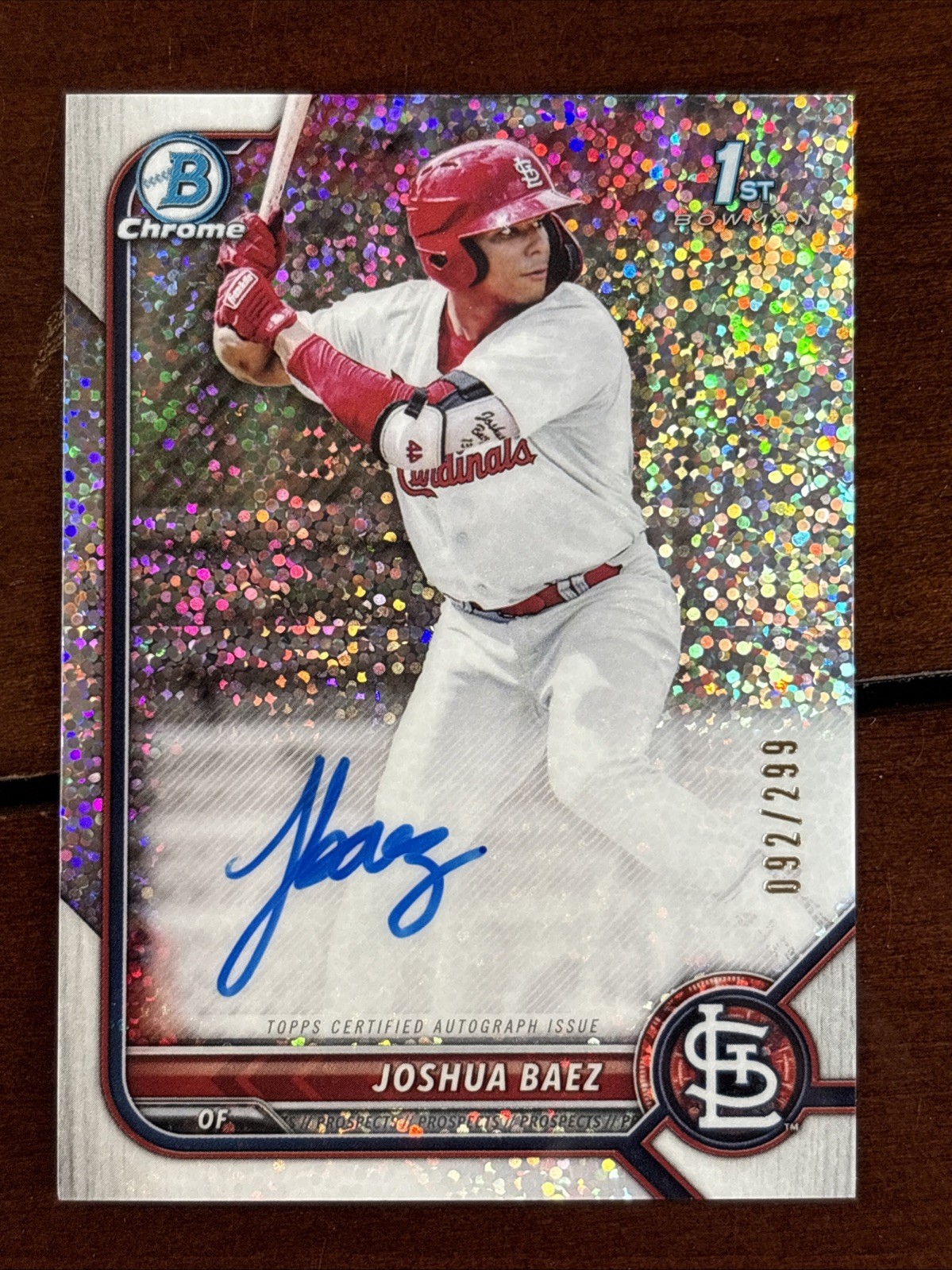 2022 Bowman Chrome Joshua Baez 1st Bowman Speckle #/299 Refractor Auto Cardinals