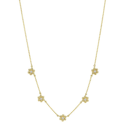 Diamant Blume Bahnhof Halskette 14K Gelbgold Kugelkette Natur 0,11CT Rund