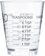 1oz Plastic Measuring Cup Shot Glass Measurer - Measure in Oz, Tsp, Tbsp or mL