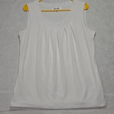JONES STUDIO SEPARATES Womens White Sleeveless Pleated Neck Tank Top Size L