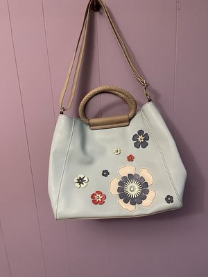 Relic Light Blue Floral Applique Satchel Top Handle Detachable Strap Women