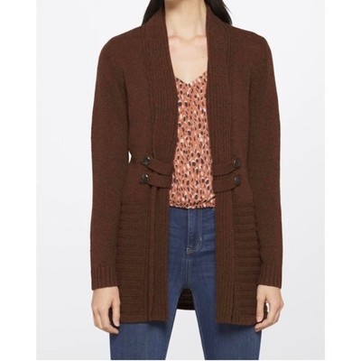Fortune + Ivy Brown Tab Button Open Front Shimmery Cardigan M Medium NWOTT
