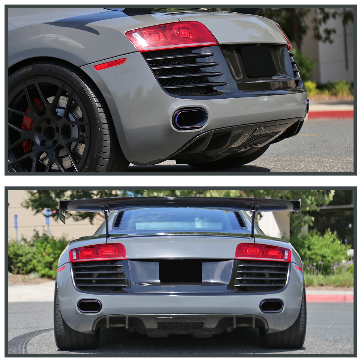 Fits 2008-2012 Audi R8 V8 4.2L Base / Spyder Forged Carbon / Purple Exhaust Tips