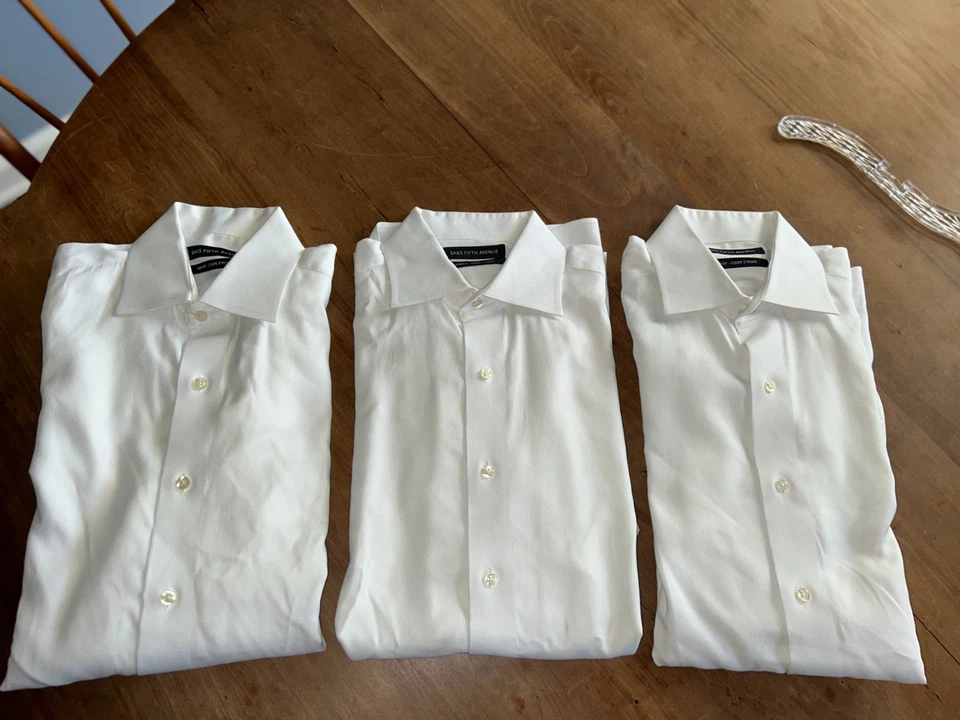 Saks Fifth Ave, Slim Fit-Coupe Etroite, 3 White Shirts, 15.5 - 32/33, Men - Image 4 of 4