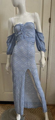 NIGHTCAP CLOTHING NWT! Sky Baby Blue Stretch Lace Milkmaid Maxi Dress Sz M