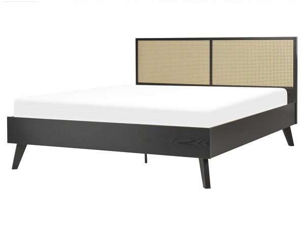Bett Schwarz Mit Hohem Kopfteil Wiener Geflecht Lattenrost 160X200 Cm Monpazier-image