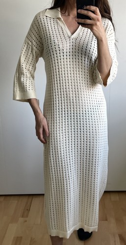Vila Maxi Vestido Caftán Beige Relajado Tejido Abierto Talla L Playa - Imagen 15 de 18