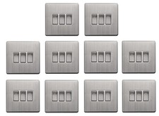 Image of Brushed Stainless Steel Light Switch 10A | 3 Gang 2 Way | Screwless Faceplate