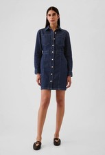 Gap Denim Mini Dress Button Front & Pockets Sz Medium ASO TV Boho Preppy Western