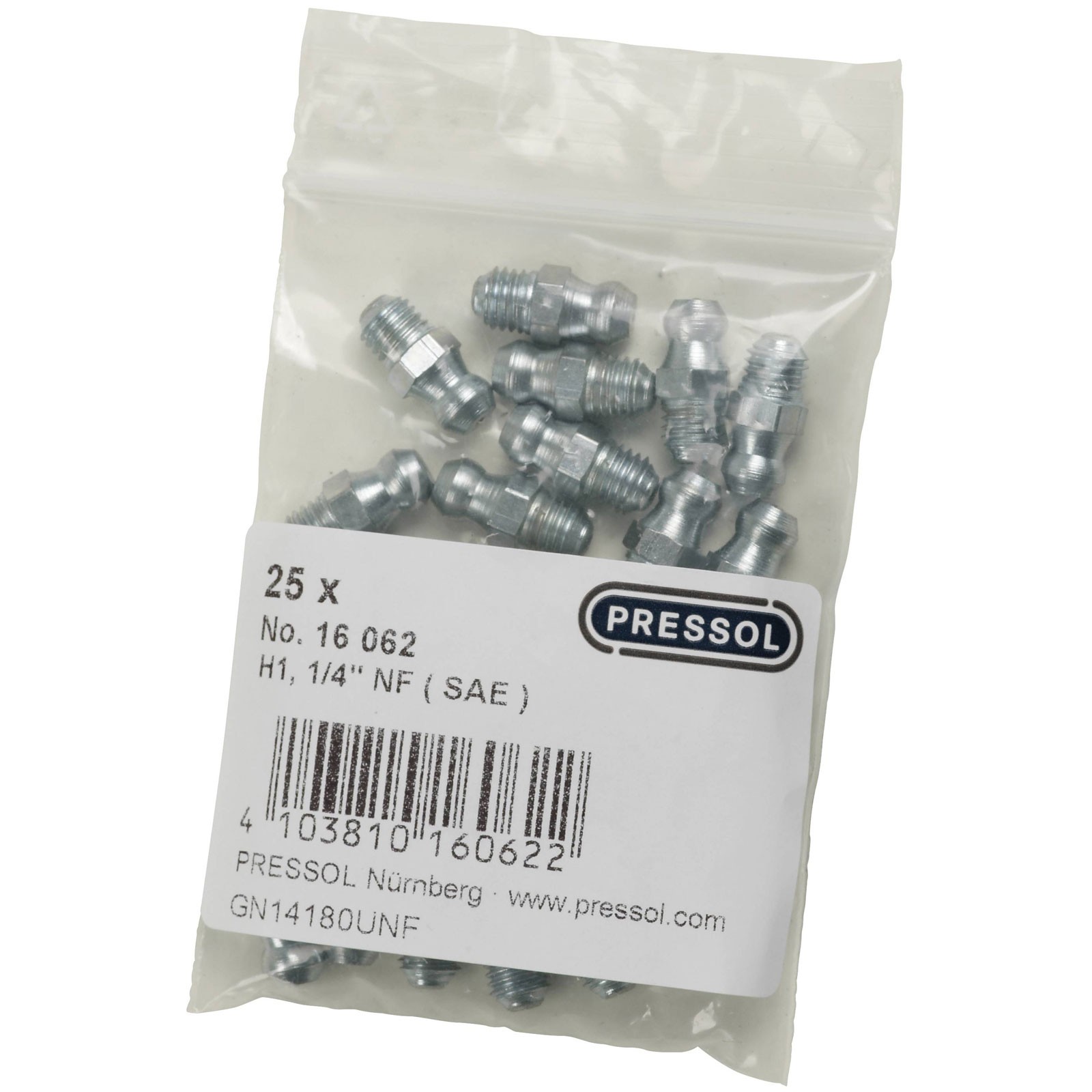 Pressol Tapered Lubricating Nipple H1-Straight 1/4""-UNF 25 pcs