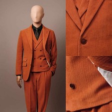 Men's Orange Corduroy Jacket Suits Single Breasted Wedding Office Working 3 Pcs