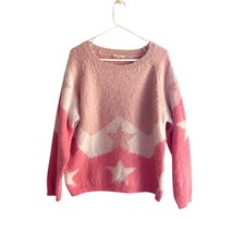 Easel Los Angeles Women's Pink Star Sweater Fuzzy Knit Pullover Size M