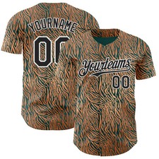Custom Zebra Stripe Baseball Jersey Brown Green White Animal Pattern Apparel