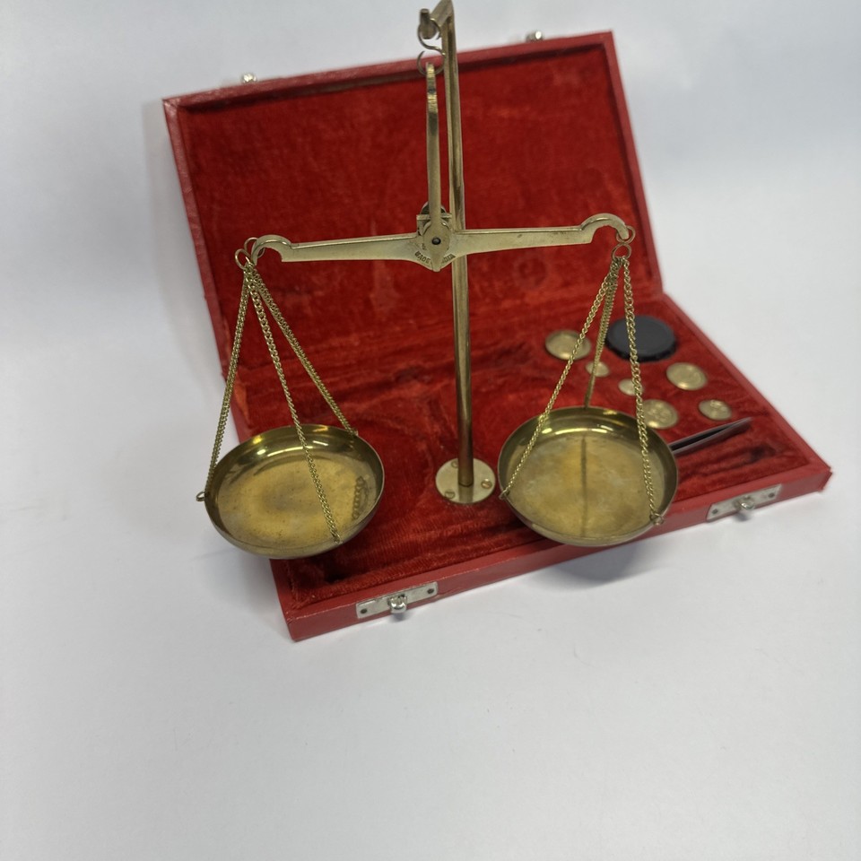 Vintage Brass Goldsmith Jewelry Balance Scale Red Velvet Case | eBay