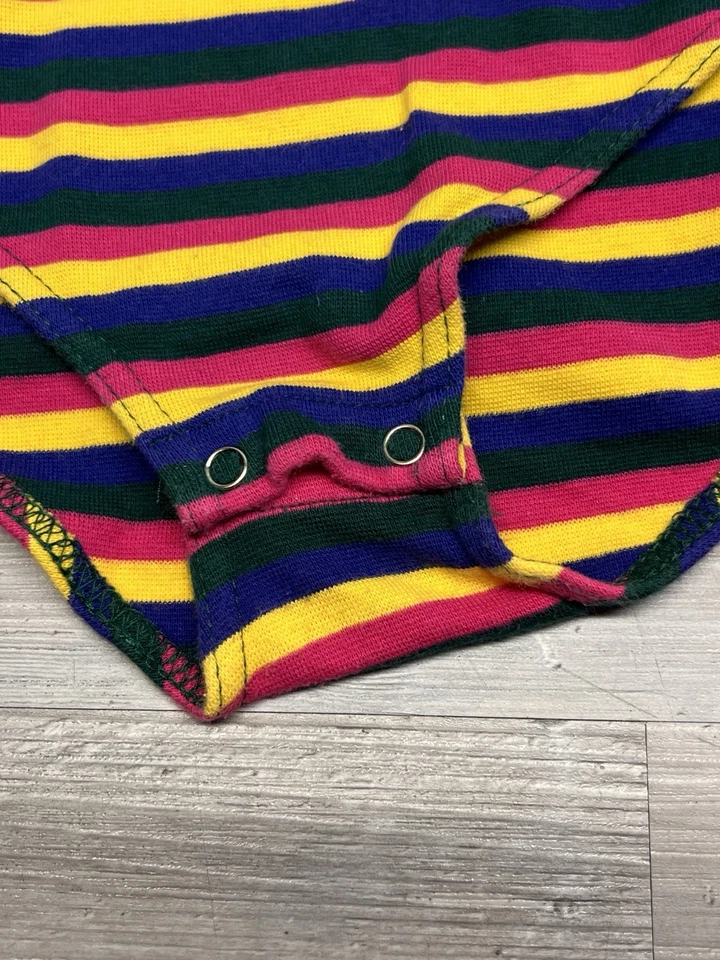 Vintage 90s Y2K Bodysuit Rainbow Stripe The Limited Snap Crotch Sz L Long Sleeve - Image 4 of 4