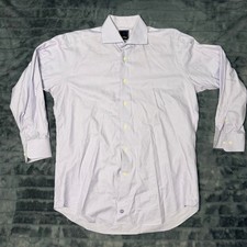 David Donahue Dress Shirt Mens 16.5 32/33 Purple Trim Fit Micro Check Cotton