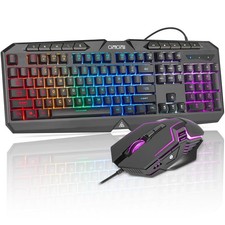 Wired Gaming Keyboard and Mouse Combo with LED Backlit, Quiet, 10 Media Function