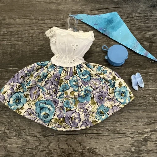 Vintage Barbie & Friends Size Blue Skirt Set W Accessories - 1960s Outfit