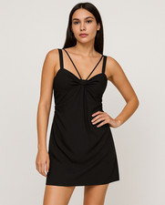Zara Dress Womens Large Black Knot Bow Bust Ruched Mini Coquette Club Party Boho