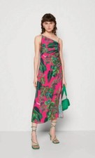 FARM RIO PINK/GREEN LEAVES ASYMMETRIC MIDI VISCOSE DRESS TROPICAL SIZE XL_NWT