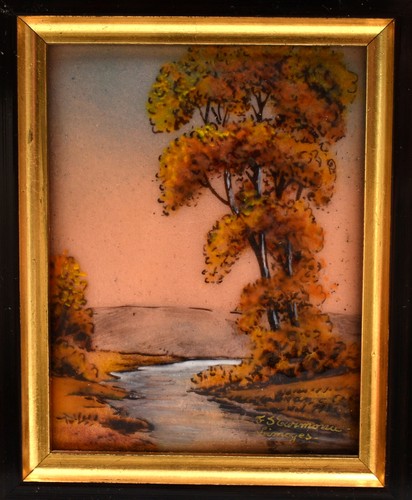 Limoges FJ Carmona tableau paysage émaillé french Limoges enamel painting (B) - Imagen 2 de 4