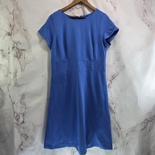 Talbots Dress Women 14 Large Blue Stretch Fit Flare A Line Short Sleeve Zip Midi