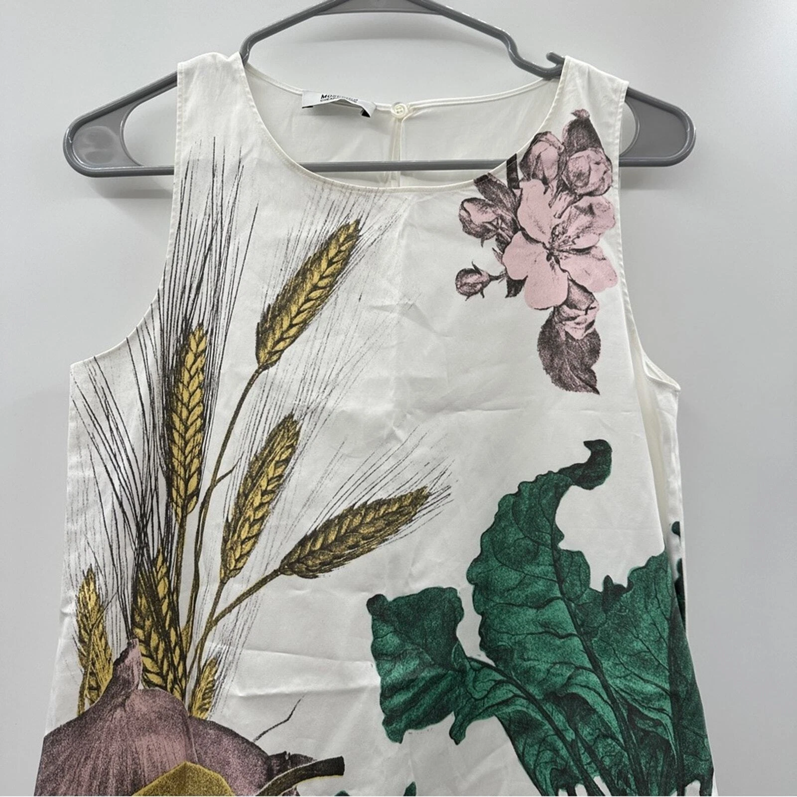 Abito smanicato multicolore vintage Moschino economico e chic frutta verdura grano