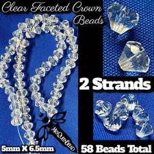 2 Strands Clear Faceted Round Diamond Crown Glass Beads 🧡 5x6.5mm