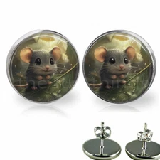 Whimsical Mouse Stud Earrings Available in 3 Sizes Handmade Photo Jewelry