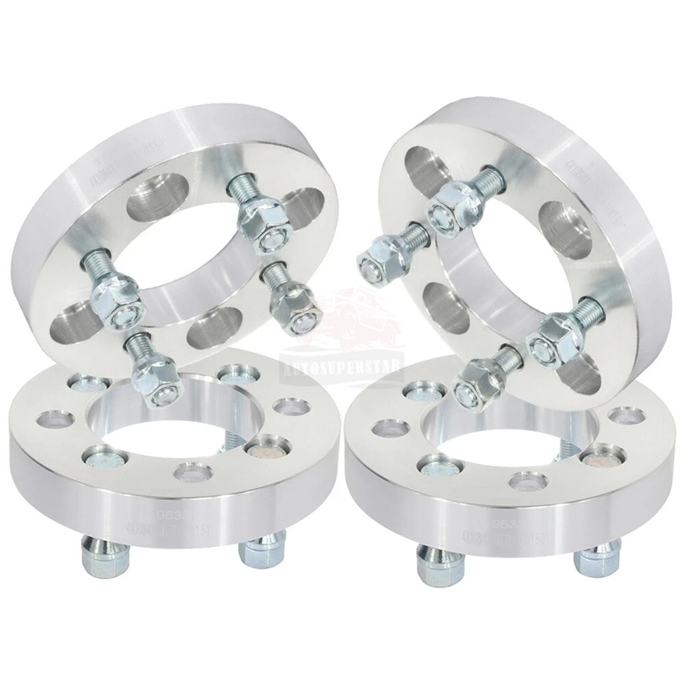 4 Pcs 1" 4x108 to 4x100 12x1.5 Studs Wheel Spacers For Ford Mustang Focus - Image 4 of 4