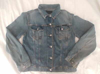 SISLEY Womens L Blue Denim Jean Jacket Vintage Trucker Made in