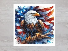 America USA Bald Eagle American Flag Fabric Panel Craft Sewing Fabric Block A263
