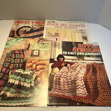 4 Afghans Knit Crochet Pattern Leaflets American School of Needlework Leisure