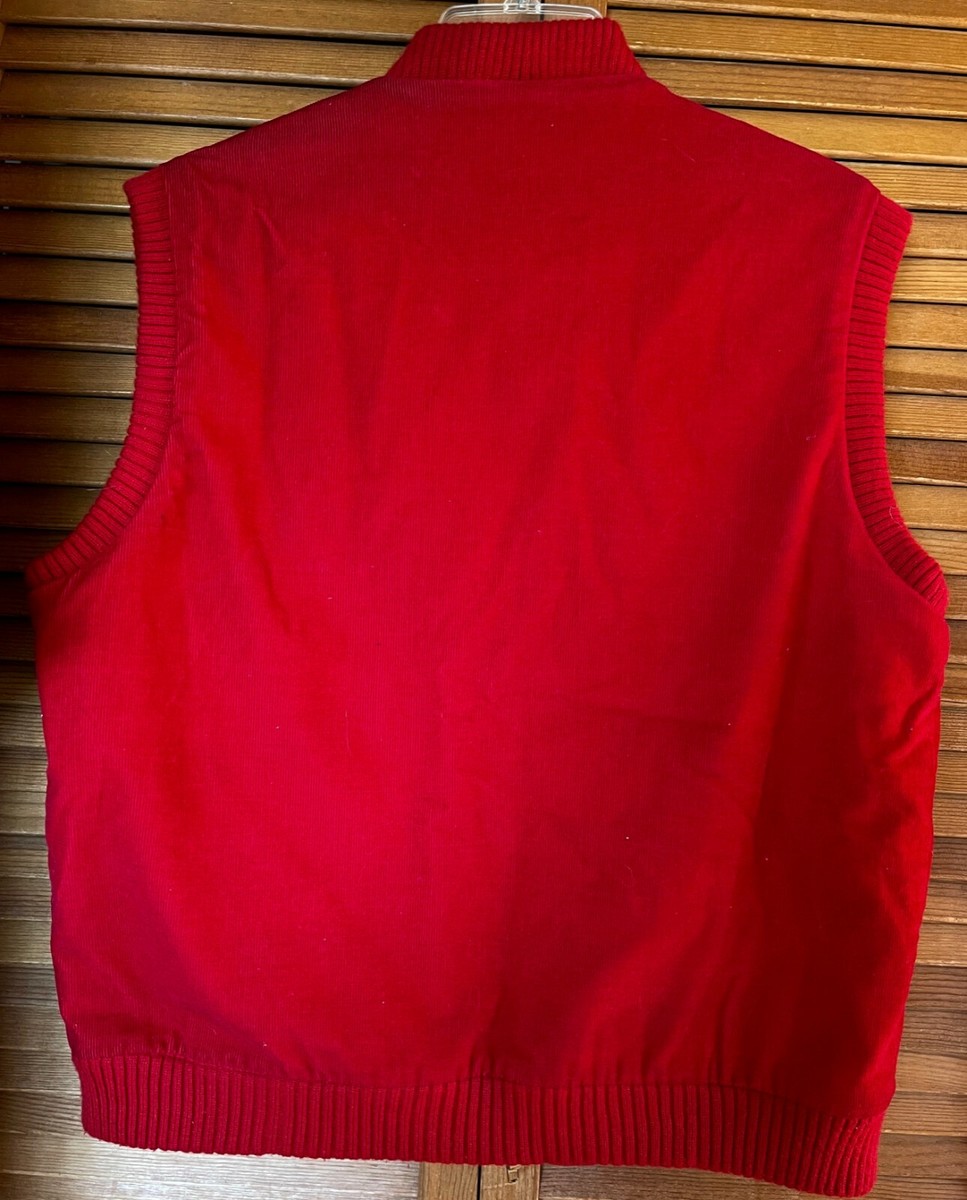 VINTAGE ST JOHN'S BAY RED COTTON CORDUROY ZIP FRONT VEST, MEN'S L