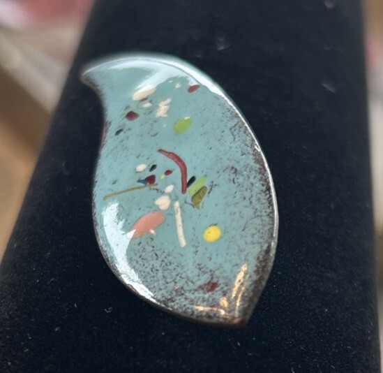 MCM Artisan Leaf Brooch Enamel on Copper Pin Mid Century Modernist Vintage