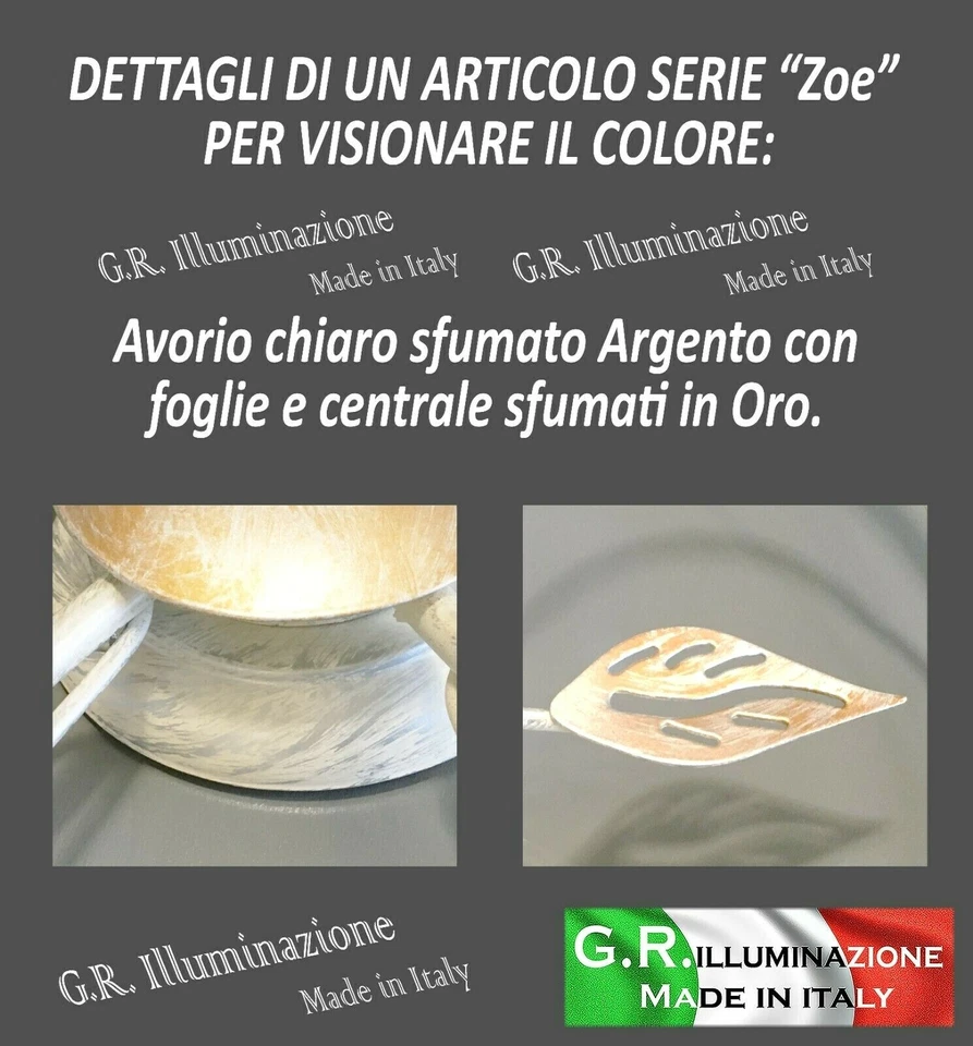 PLAFONIERA IN FERRO BATTUTO 4 LUCI AVORIO ARGENTO E ORO LAMPADARIO SOFFITTO Zoe - Immagine 2 di 4